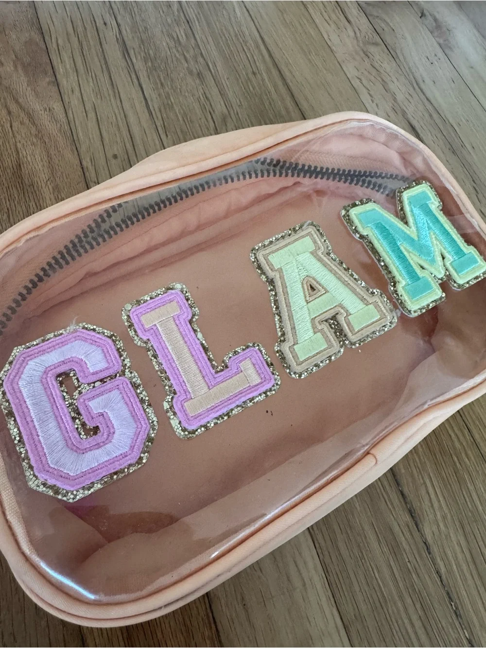 Stoney Clover Lane Light Orange Peach Glitter Glam Makeup Bag